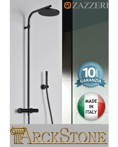 Colonna doccia marca Zazzeri modello Showers miscelatore termostatico soffione anticalcare ispezionabile tondo Ø220 mm doccetta finitura nero parete bagno rivenditore autorizzato campania garanzia 10 anni azienda certificata qualità made in italy