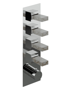Rubinetterie Treemme 3M Kea RWIT 7A97 CC K1 + RWIT 7297 ZZ 30 Miscelatore Termostatico Doccia Incasso Muro 4 Uscite Con Piastra 5 Fori Quattro Manopole in Marmo Avorio Segesta Materiale Ottone Finitura Cromata Parte Interna Esterna Incluse