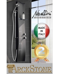 Novellini Dress Colonna Doccia Attrezzata Idromassaggio Idro Miscelatore Rubinetto Meccanico Colore Nero 28x17xH154 Installabile Parete Multifunzione Bagno Ripiano Portaoggetti Getti Jet Acqua Doccetta Mano Asta Verticale Dorsale Porta Oggetti