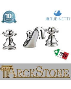 Miscelatore lavabo tre fori bocca bassa completo di piletta di scarico Click-Clack marca IB rubinetti modello Hermes rubinetteria rubinetto ottone cromato bagno casa muro fontana finitura cromo rivenditore autorizzato campania arredamento arredo qualità