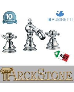 Miscelatore bidet tre fori con bocca d'erogazione esterna completo di scarico Click-Clack marca IB rubinetti modello Hermes rubinetteria rubinetto ottone cromato bagno casa muro fontana finitura cromo rivenditore autorizzato campania arredamento arredo