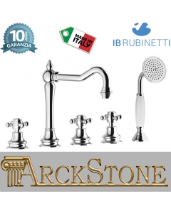 Miscelatore bordo vasca da appoggio cinque fori completo di kit doccia marca IB rubinetti modello Hermes rubinetteria rubinetto ottone cromato bagno casa muro fontana finitura cromo rivenditore autorizzato campania arredamento arredo made in italy