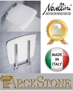 Novellini Sedile Reclinabile Portata Massima 100kg Parete Bianco RAL 9003 Solida Struttura Metallo Cromato Acciaio Inossidabile Meccanismo Rotazione Seduta Ergonomica Confortevole Superfice Antiscivolo 37x38 Altezza 7 cm