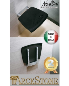 Novellini Sedile Reclinabile Portata Massima 100kg Parete Nero RAL 7021 Solida Struttura Metallo Cromato Acciaio Inossidabile Meccanismo Rotazione Seduta Ergonomica Confortevole Superfice Antiscivolo 37x38 Altezza 7 cm