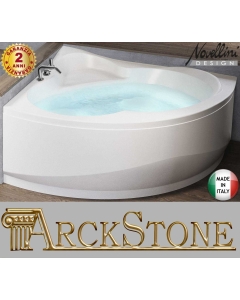 Novellini Una Vasca da Bagno Versione Standard Con Telaio Misura 135x135 H55 cm Forma Esterna Tonda Curva Semicircolare Simmetrica Interna Ovale Installazione Angolare Reversibile Pannello Frontale Colonna Rubinetto Materiale Acrilico Colore Bianco Lucido