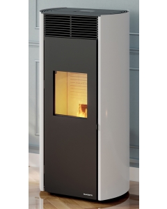 Palazzetti Clelia TC 13 Pro 3 Stufa Pellet Ermetica Aria Ventilata Frontale Regolabile Canalizzata 3 Ventilatori Indipendenti 13 Kw Acciaio Bianco Uscita Posteriore Vetro Ceramico Sistema Auto Pulizia Pannello Digitale Controllo Sfioro Braciere Cassetto