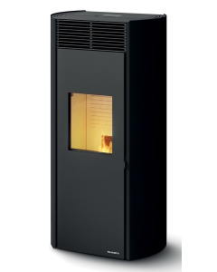 Palazzetti Clelia TC 13 Pro 3 Stufa Pellet Ermetica Aria Ventilata Frontale Regolabile Canalizzata 3 Ventilatori Indipendenti 13 Kw Acciaio Nero Uscita Posteriore Vetro Ceramico Sistema Auto Pulizia Pannello Digitale Controllo Sfioro Braciere Cassetto