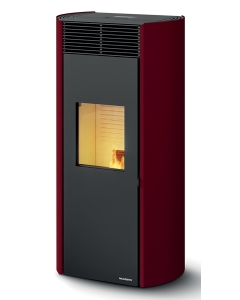 Palazzetti Clelia TC 13 Pro 3 Stufa Pellet Ermetica Aria Ventilata Frontale Regolabile Canalizzata 3 Ventilatori Indipendenti 13 Kw Acciaio Rosso Uscita Posteriore Vetro Ceramico Sistema Auto Pulizia Pannello Digitale Controllo Sfioro Braciere Cassetto