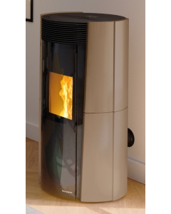Palazzetti Lilibet 13 Pro 3 Stufa Pellet Ermetica Aria Ventilata Canalizzata Regolabile 13,2 Kw 3 Ventilatori Indipendenti Ceramica Caffellatte Forma Circolare Uscita Fumi Posteriore Porta Doppio Vetro Pannello Digitale Controllo Sfioro L64xP58xH122 cm