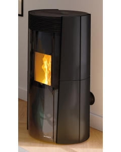 Palazzetti Lilibet 13 Pro 3 Stufa Pellet Ermetica Aria Ventilata Canalizzata Regolabile 13,2 Kw 3 Ventilatori Indipendenti Ceramica Colore Nero Forma Circolare Uscita Fumi Posteriore Porta Doppio Vetro Pannello Digitale Controllo Sfioro L64xP58xH122 cm