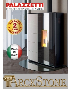Palazzetti Twiggy 10 US Stufa Pellet Slim Ermetica Aria Ventilata Canalizzata Potenza 10 Kw Rivestimento Acciaio Colore Bianco Uscita Fumi Superiore Coassiale Doppia Porta Vetro Ceramico Pannello Digitale Programma Fasce Orarie Braciere Ghisa Cassetto Cen