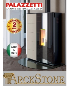 Palazzetti Twiggy 10 US Stufa Pellet Slim Ermetica Aria Ventilata Canalizzata Potenza 10 Kw Rivestimento Acciaio Colore Caffellatte Uscita Fumi Superiore Coassiale Doppia Porta Vetro Ceramico Pannello Digitale Programma Fasce Orarie Braciere Ghisa Cassett